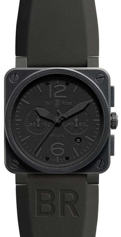 42mm Bell & Ross Aviation Phantom Watch with Black Dial in Black Ceramic, Strap