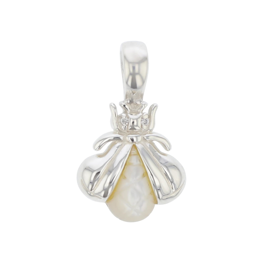 Mother of Pearl and Diamond Slane Bee Pendant in Sterling Silver (Without Chain)