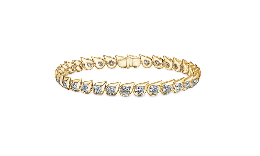 Droplet 6.77ct Round Diamond Tennis Bracelet in 18K Yellow Gold, 7"