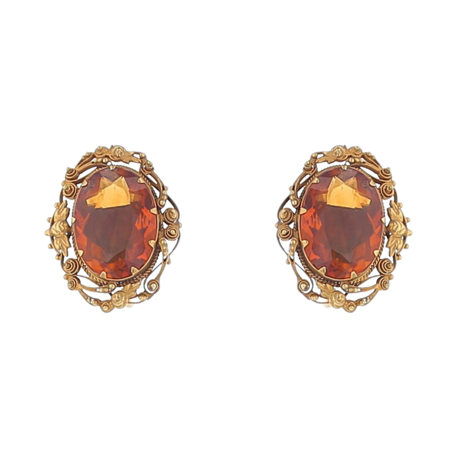101.62ct Oval Citrine Etruscan Revival Necklace and Earring Set in 15-16k Yellow Gold, 16"