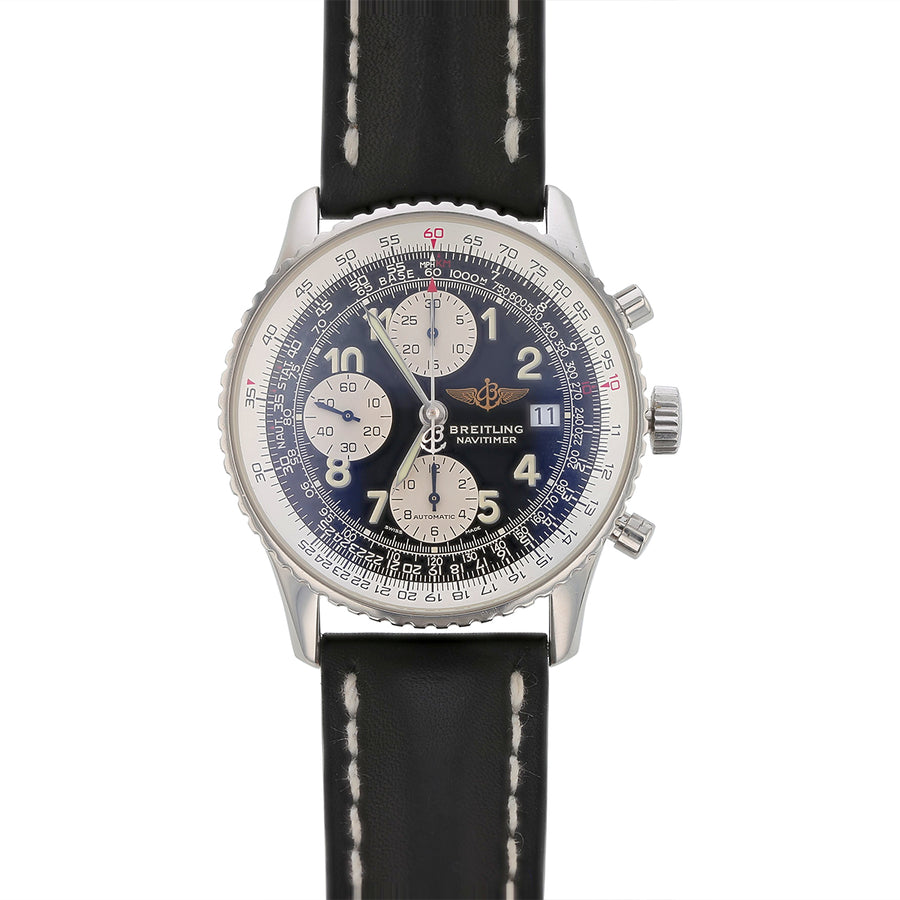 41mm Breitling Old Navitimer Watch with Black Dial in Stainless Steel, Strap