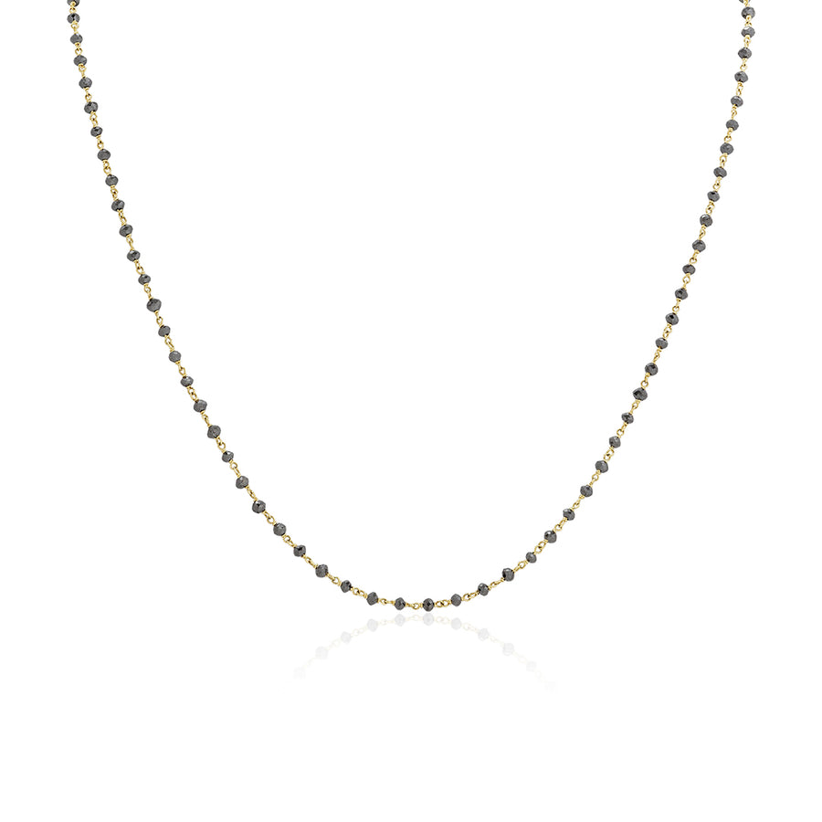 12.00ct Black Diamond Bead Chain Necklace in 18K Yellow Gold, 18"