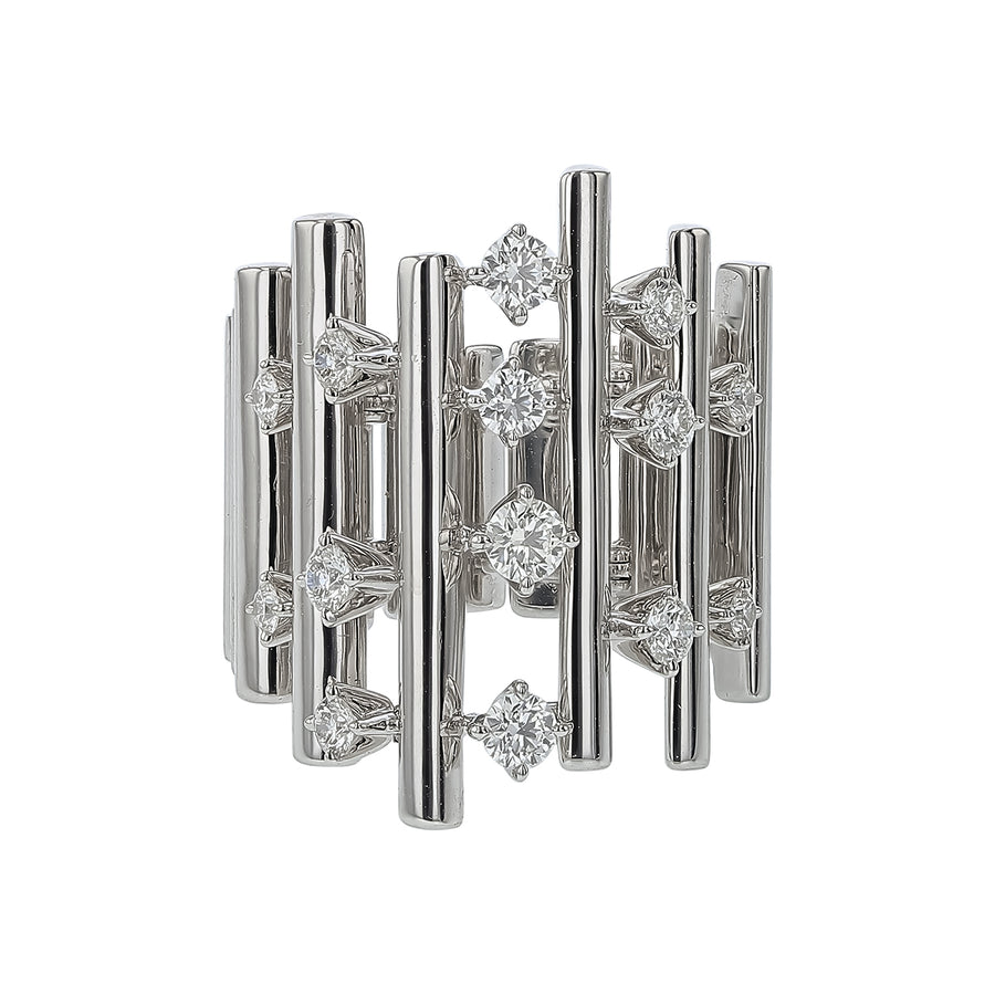 Barre 0.70-0.80ct Diamond Multi-Row Ring in 18K White Gold, Size 6.5