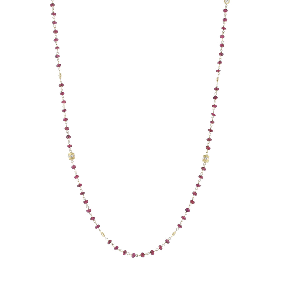 Diamond Ruby Beaded Chain Necklace in 18K Yellow Gold, 34in
