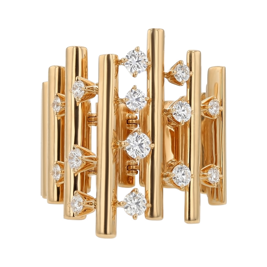 Barre Multi Row 0.80ct Round Diamonds Ring in 18k Yellow Gold Size 7.50
