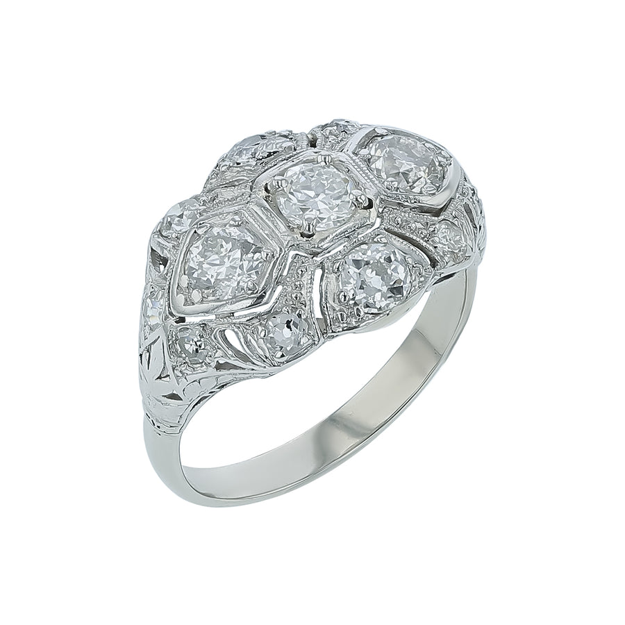 0.77ct Diamond Art Deco Ring in Platinum, Size 5.5