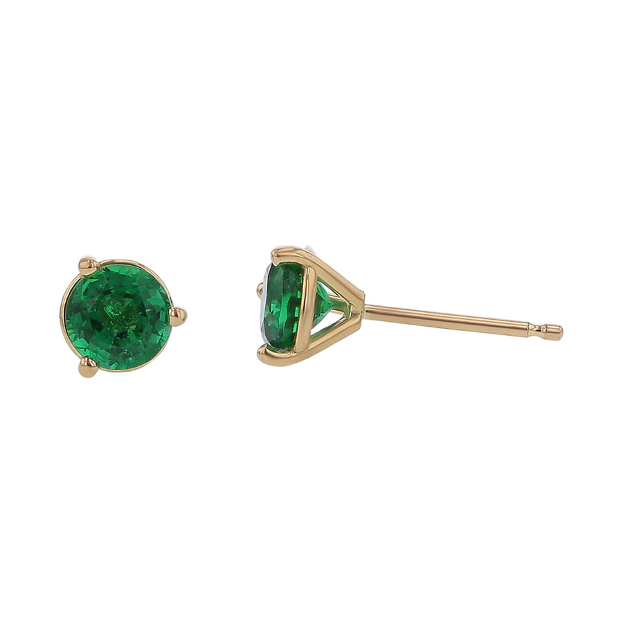 0.90ct Round Zambian Emerald Stud Earring in 18k Yellow Gold