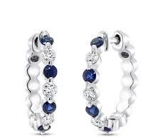 Chatterley 0.51ct Blue Sapphire and 0.30ct Diamond Huggie Hoop Earrings in 14K White Gold