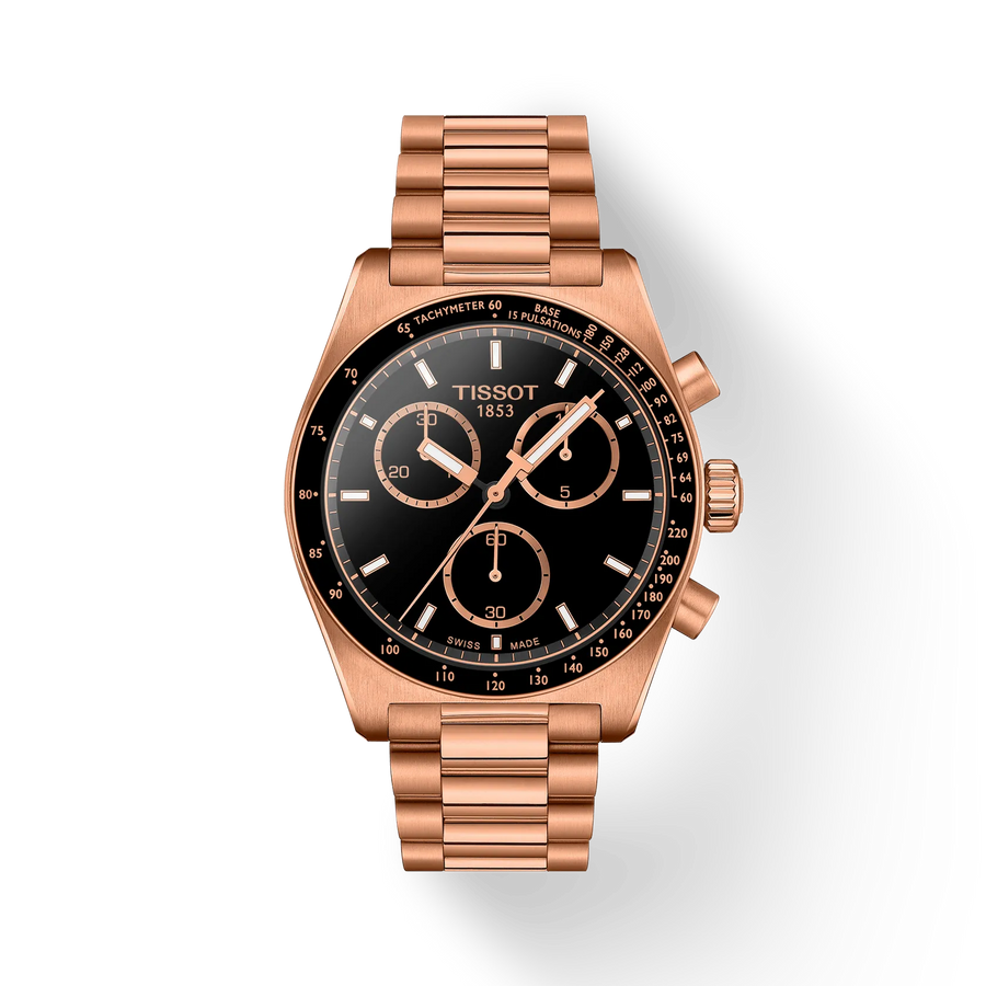 40mm PR516 Quartz Chronograph Watch with Black Dial in Stainless Steel with Rose Gold PVD, Bracelet