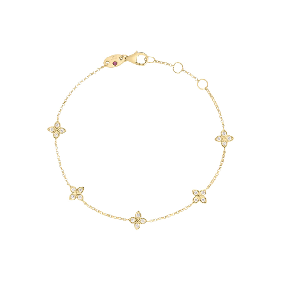 Love By the Inch 0.18ct Diamond 5 Station Flower Bracelet in 18K Yellow Gold