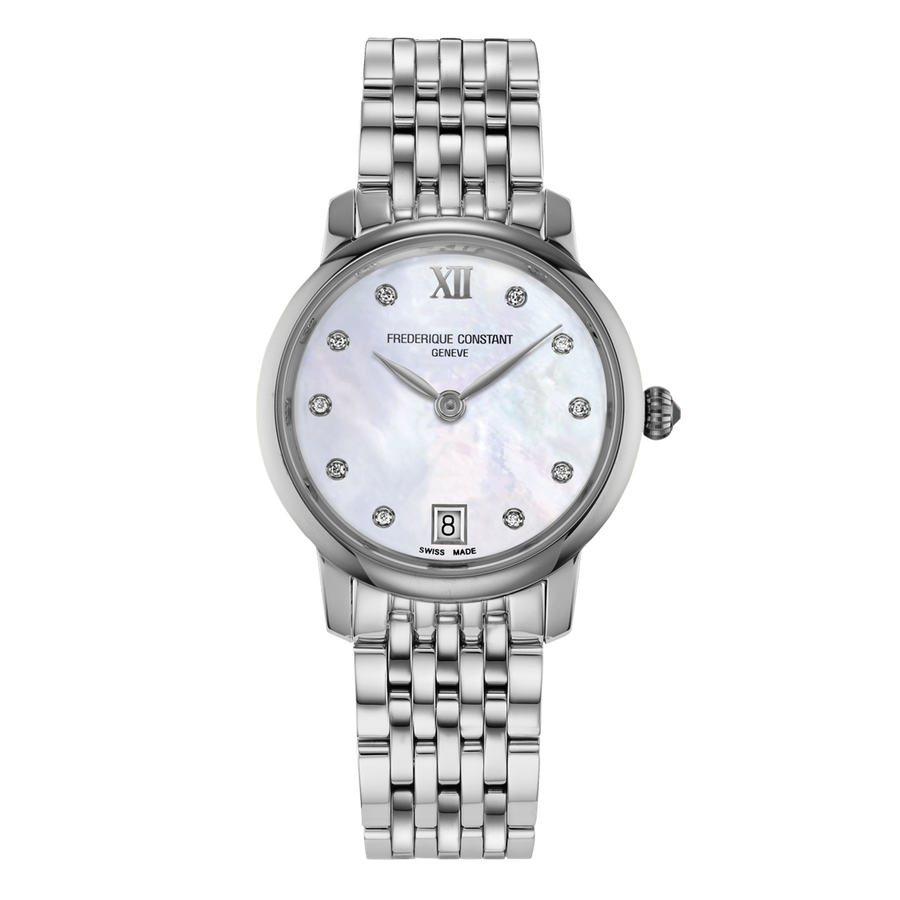 30mm Classics Slimline Mother of Pearl Diamond Dial with Date Watch in Stainless Steel with Bracelet