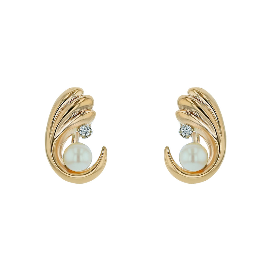0.08ct Diamond and Cultured Pearl Screwback Earrings in 14K Yellow Gold
