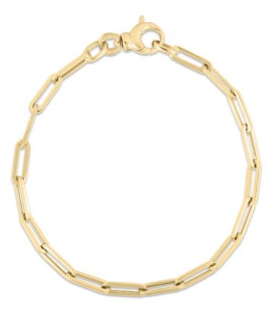 Long Paperclip Link Bracelet in 18K Yellow Gold, 7in