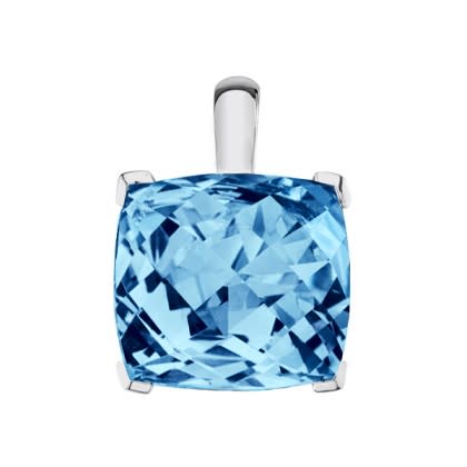 9.39ct Cushion Checkerboard Blue Topaz Pendant in 14K White Gold