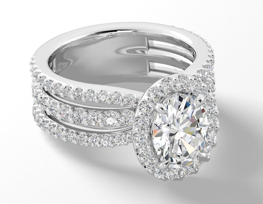 1.23ct Diamond Halo Ring Semi Mount Platinum for 2.00ct Oval Center