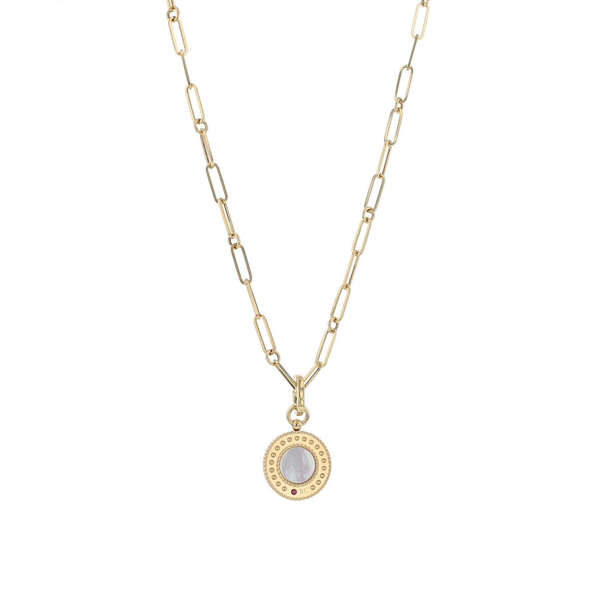Venetian Princess Diamond and Mother of Pearl Medallion on Paperclip Link Chain in 18K Yellow Gold, 19in