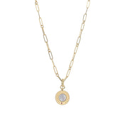 Venetian Princess Diamond and Mother of Pearl Medallion on Paperclip Link Chain in 18K Yellow Gold, 19in