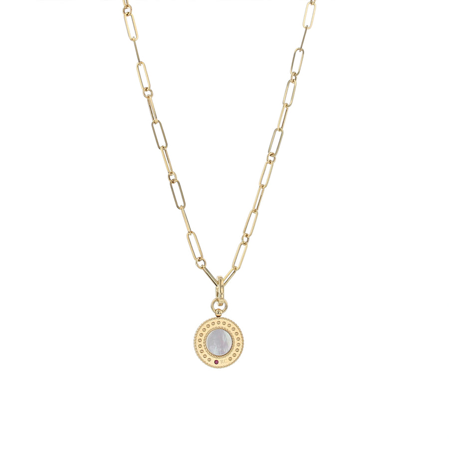 Venetian Princess Diamond and Mother of Pearl Medallion on Paperclip Link Chain in 18K Yellow Gold, 19in