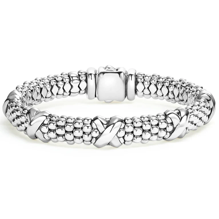 Embrace 5 Station X Bracelet in Sterling Silver Caviar, 7in