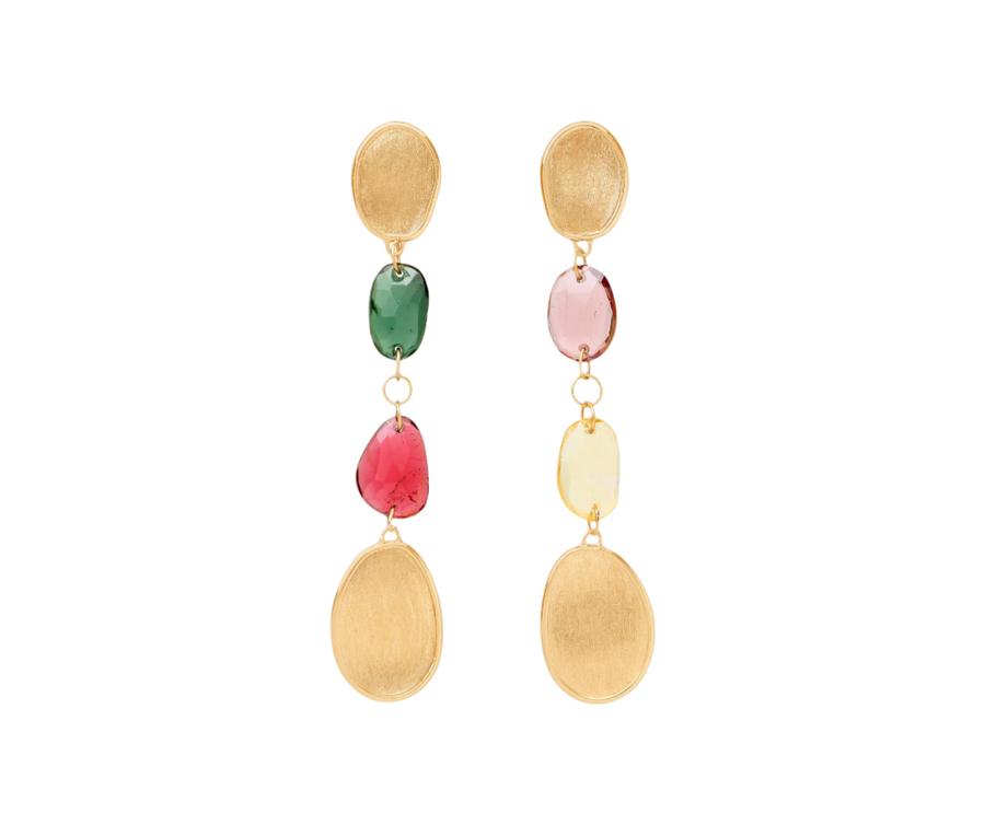 Lunaria Multi Color Tourmaline Drop Earrings in 18K Yellow Gold