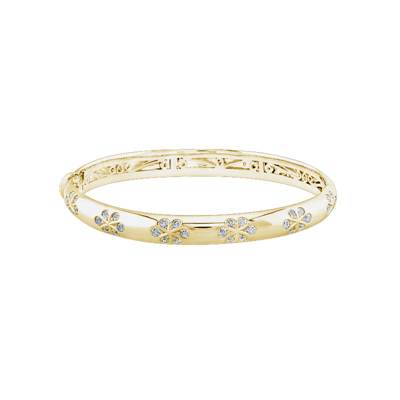Floral Diamond Bangle Bracelet in 18K Yellow Gold
