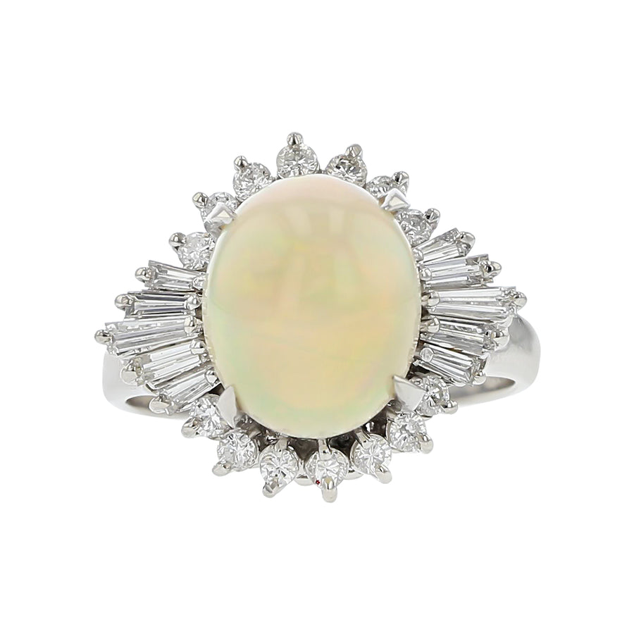 Platinum Cabochon Opal and Diamond Halo Ring