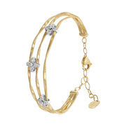 Three Strand Bangle with Diamond Flowers