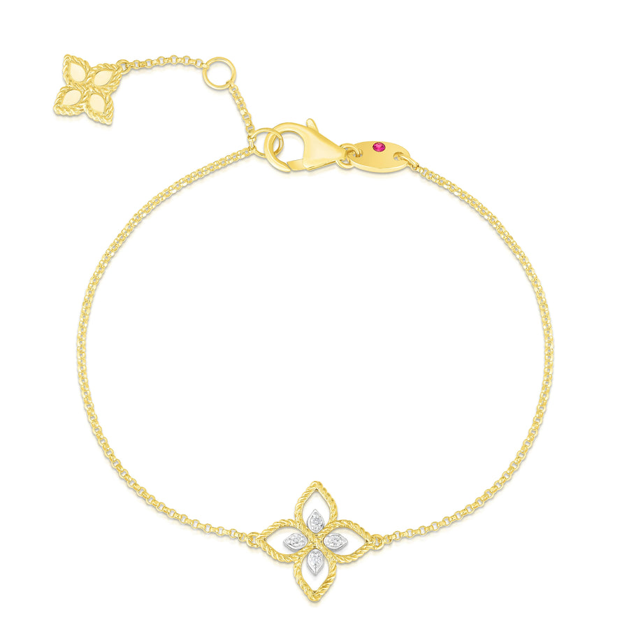 Principessa 0.04ct Diamond Flower Bracelet in 18K Yellow Gold, 7"
