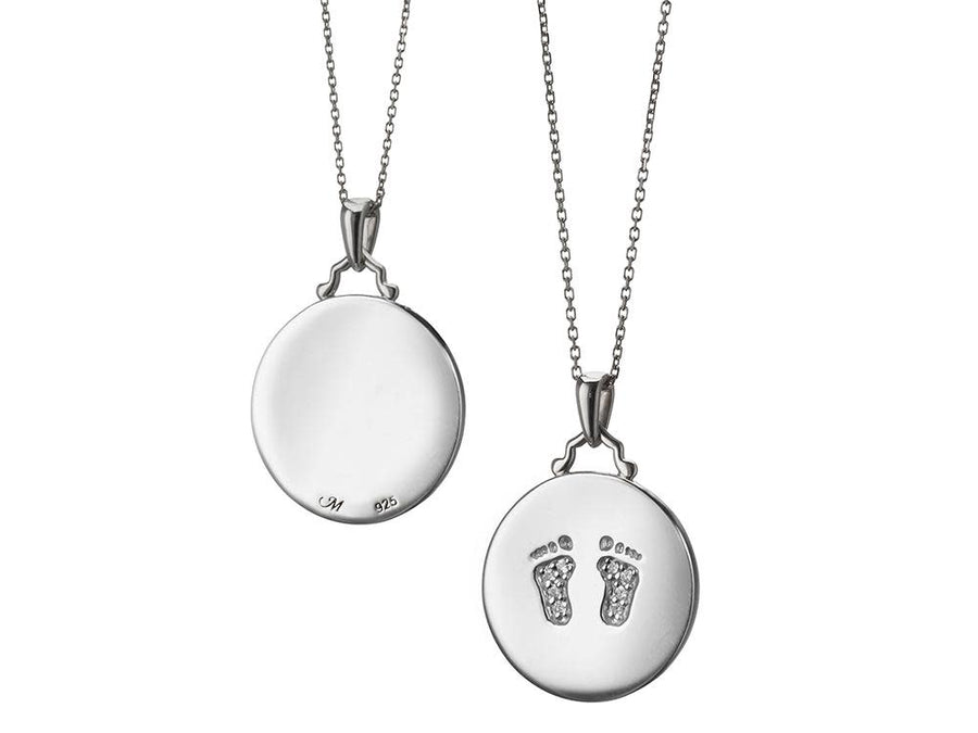 White Sapphire Baby Feet Charm in Sterling Silver, 30in