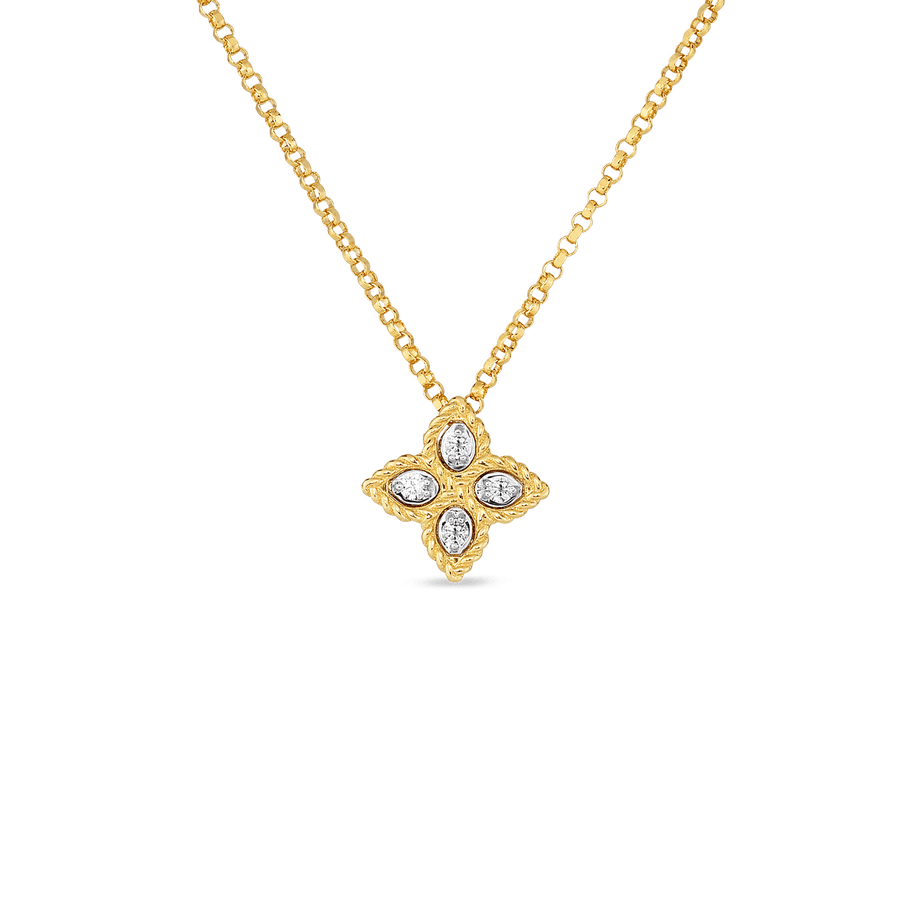 Venetian Princess Flower 0.04ct Diamond Pendant on Chain in 18K Yellow Gold, 18"