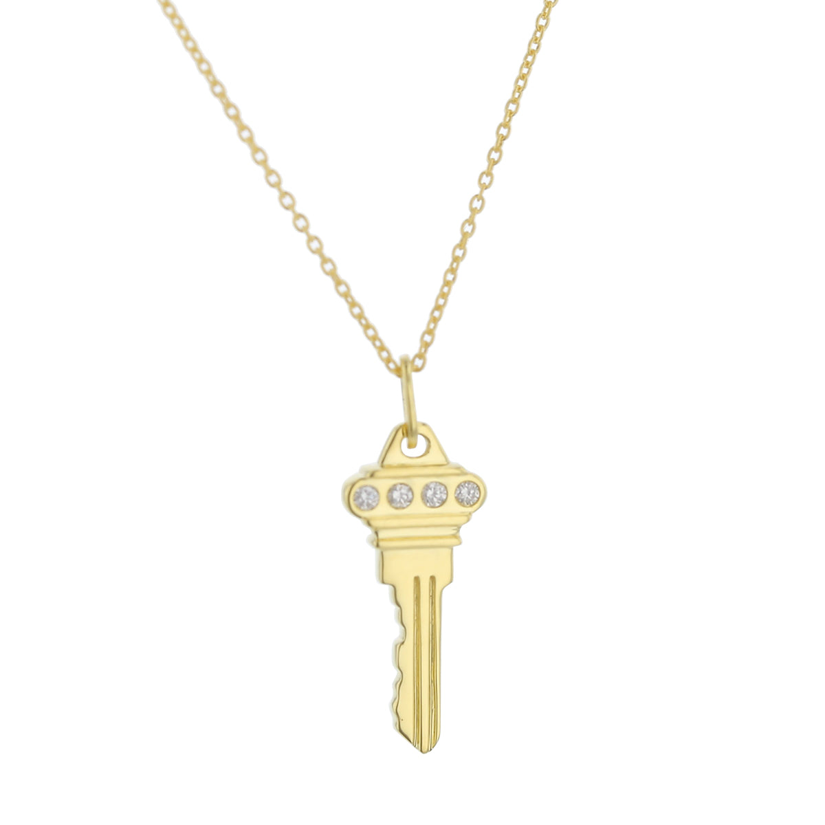 Diamond Key Pendant in 18K Yellow Gold, Adjustable Chain