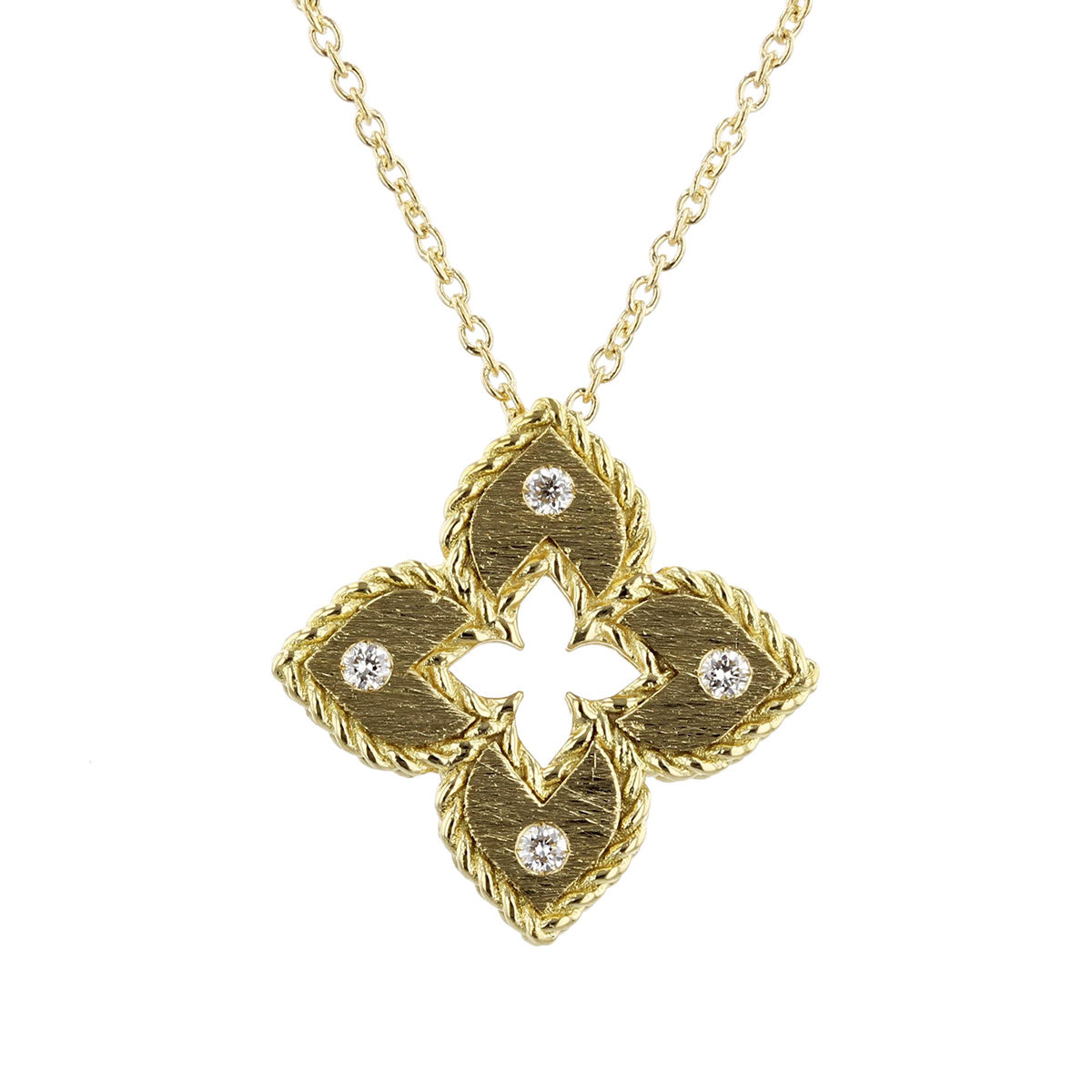 Venetian Princess Flower Diamond Extra Small Pendant in 18K Yellow Gold, 18in