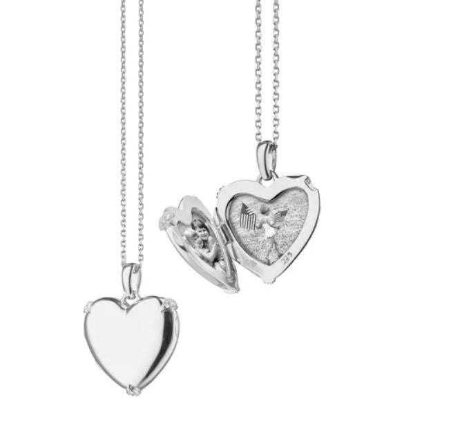 Classic 0.02ct White Sapphire Heart Locket in Sterling Silver, 17" chain