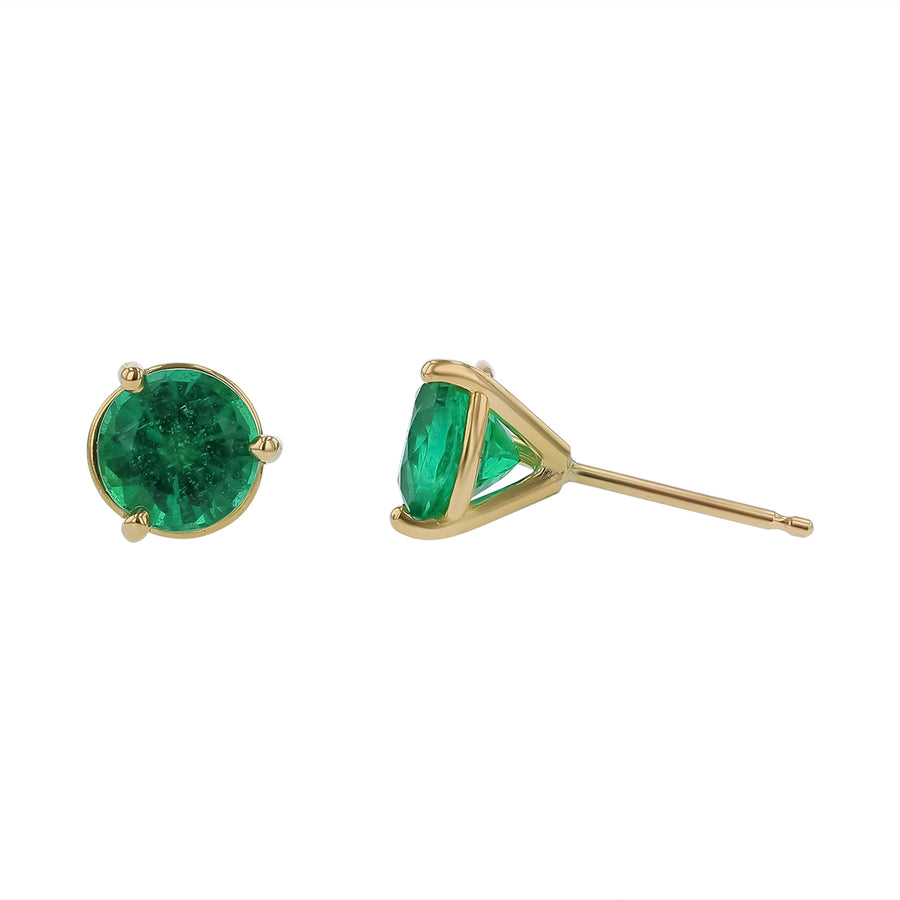 1.71ct Round Zambian Emerald Stud Earrings in 18K Yellow Gold