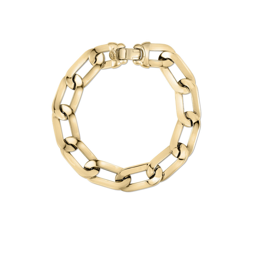 Designer Gold Squared Edge Paperclip Link Bracelet in 18K Yellow Gold, 7in