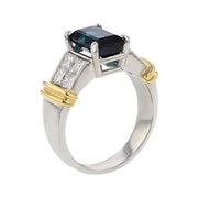 2.05ct Emerald Cut Brazilian Indicolite Tourmaline and 0.72ct Invisi-set Diamonds Ring in Platinum and 18k Yellow Gold Size 6