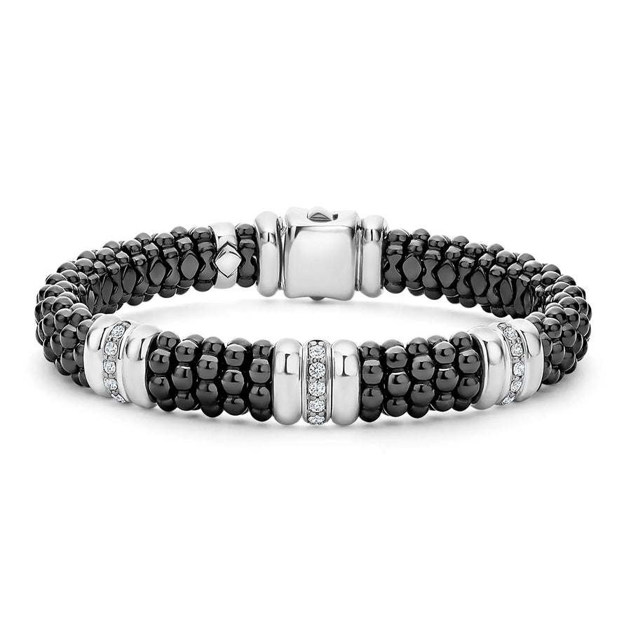 Black Caviar 0.28ct Diamond 9mm Station Rope Bracelet in Sterling Silver and Ceramic Size 7.5