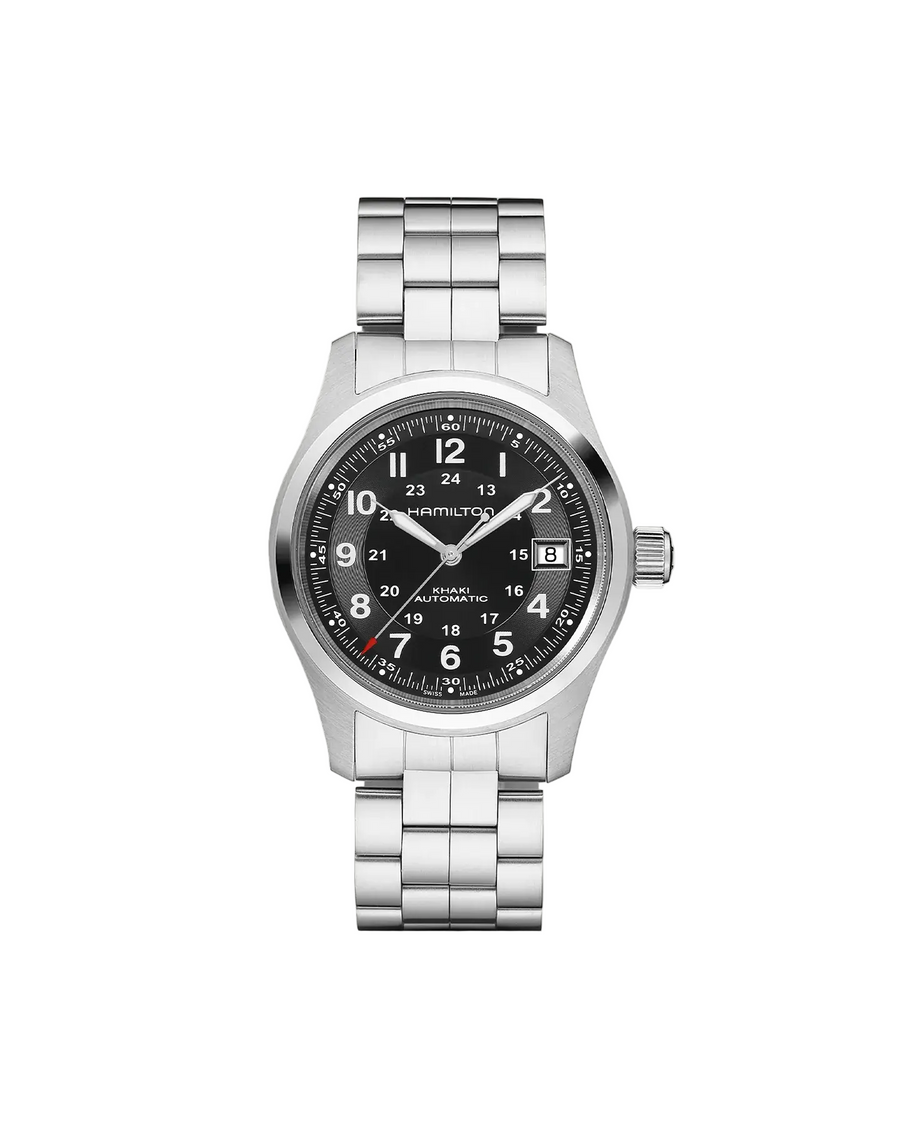 38mm Khaki Field Automatic Watch with Black Dial in Stainless Steel, Bracelet