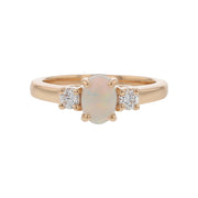 0.52ct Cabochon Australian White Opal and 0.23ct Full Cut Diamond 3 Stone Ring in 14k Yellow Gold, Size 6
