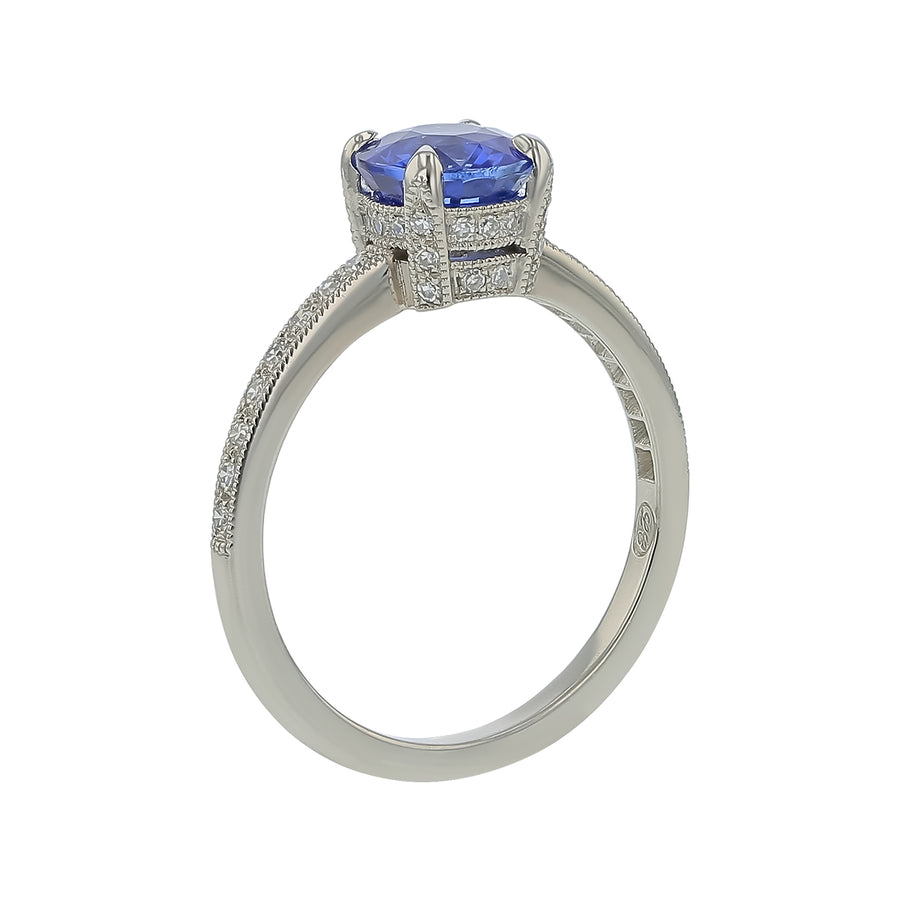 1.62ct Round Sri Lankan Sapphire and 0.33ct Diamond Ring in Platinum, Size 6.5