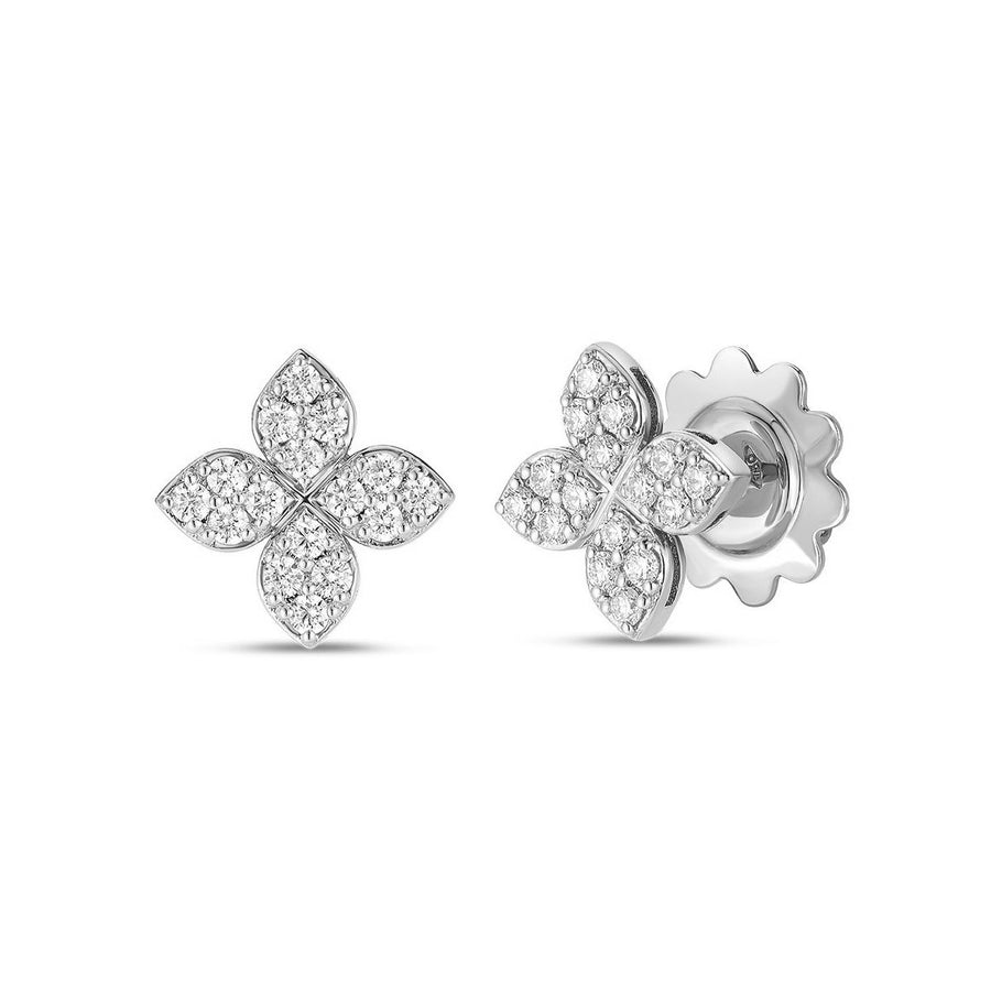Venetian Princess 0.38ct Diamond Flower Studs Earrings in 18K White Gold