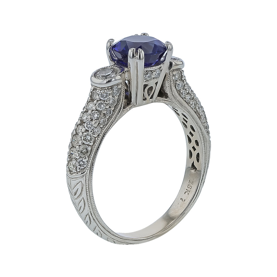 1.35ct Sri Lankan Sapphire and 0.73ct Diamond Ring in 18K White Gold, Size 6