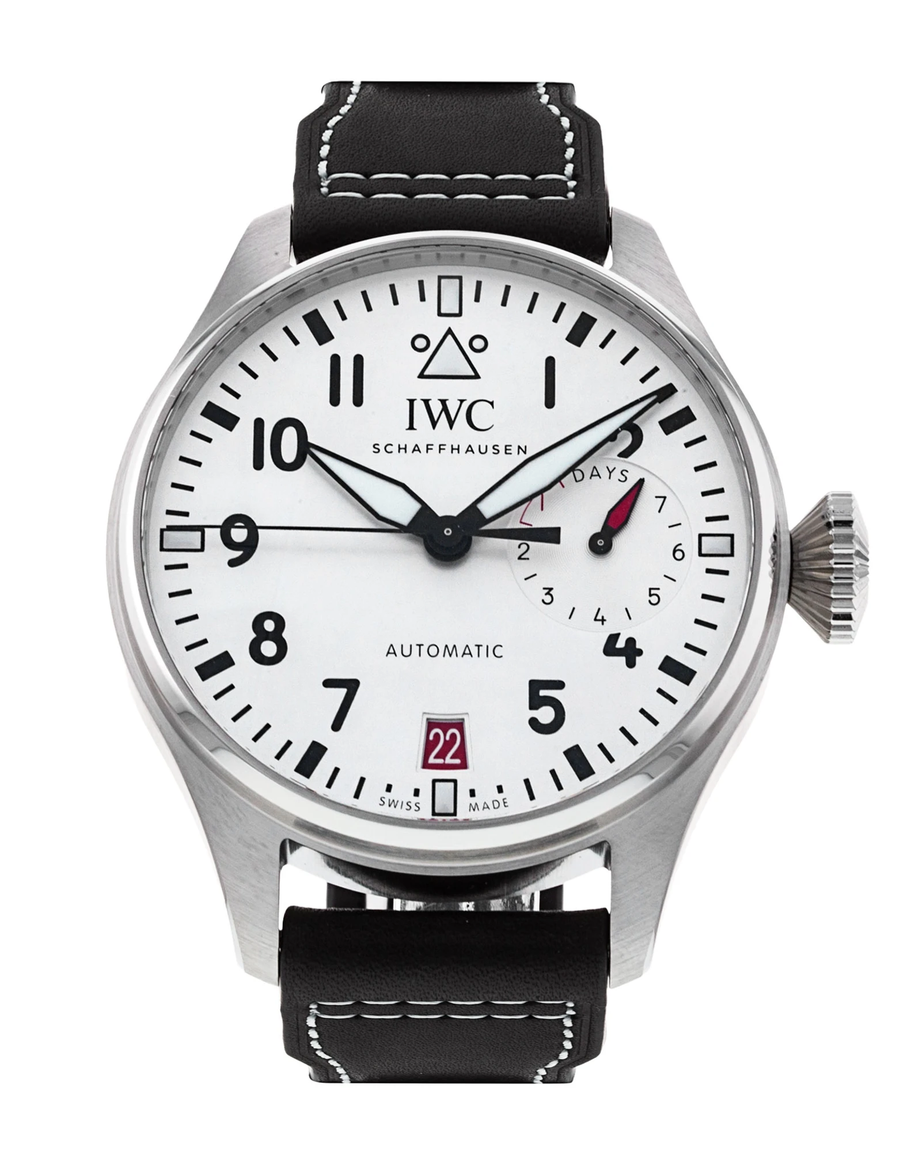 46mm IWC Big Pilot Las Vegas Edition Watch with Silver Dial in Stainless Steel, Strap