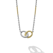 Caviar Lux Diamond Interlocking Necklace in Sterling Silver and 18K Yellow Gold, 16-18"