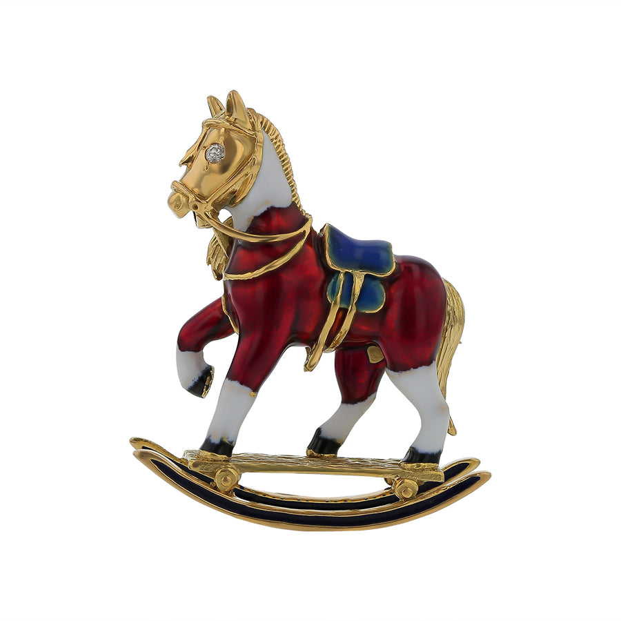Rocking Horse Pin in Enamel and 18k Yellow Gold