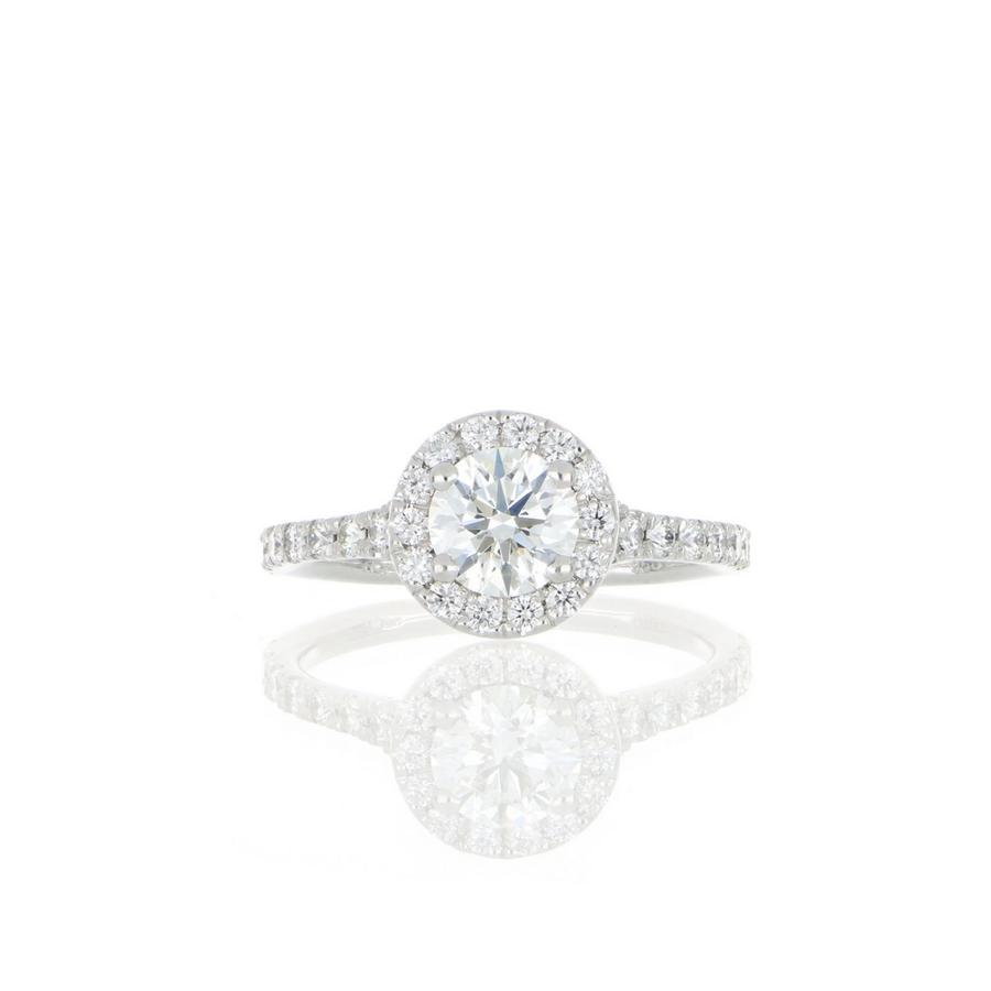 Transcend 0.32ct Round Diamond and 0.44ct Diamond Halo Ring in Platinum, size 6.5