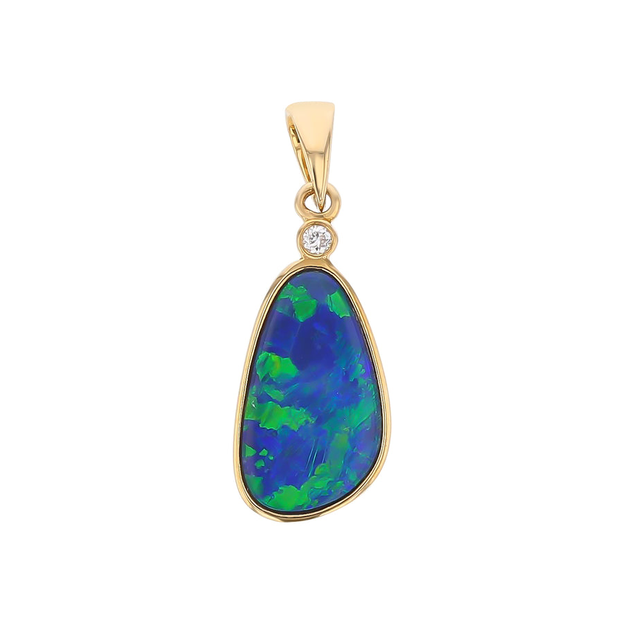 Opal Doublet and Diamond Pendant in 14K Yellow Gold