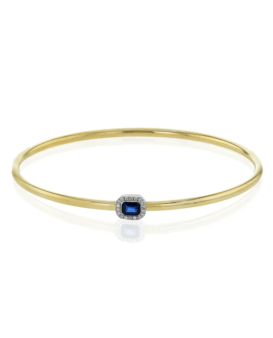 0.38ct Emerald Cut Sapphire and 0.06ct Diamond Bangle Bracelet in 18K Yellow and White Gold