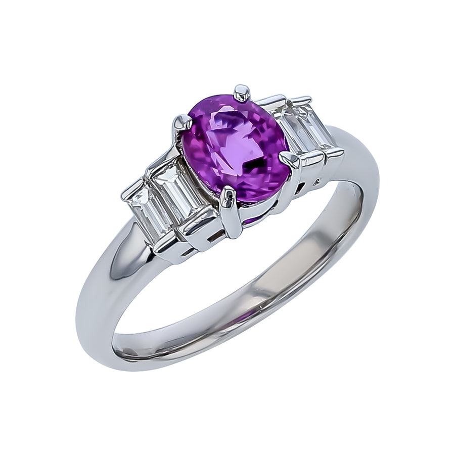 1.37ct Oval Pink Sapphire and 0.30ct Diamond Ring in Platinum, size 6.25
