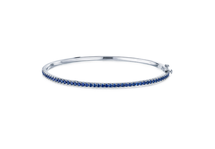 Stackable 1.26ct Sapphire Thin Bangle Bracelet in 18K White Gold
